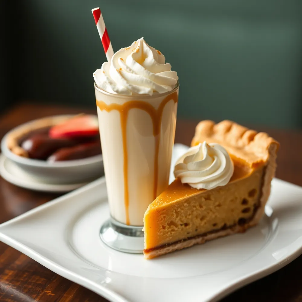 Pie milkshake topped with whipped cream next to a slice of pie at Boise Pie Co.